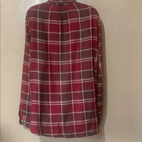 12. Max Studio size L Dark Red Plaid Button-Down Shirt Pockets NWT - Picture 2 of 3